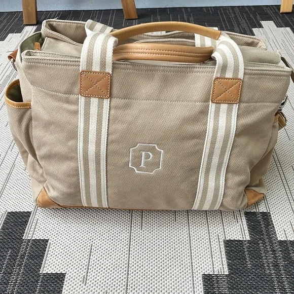 Pottery Barn Kids Tan and White Striped Bag - Picture 1 of 8